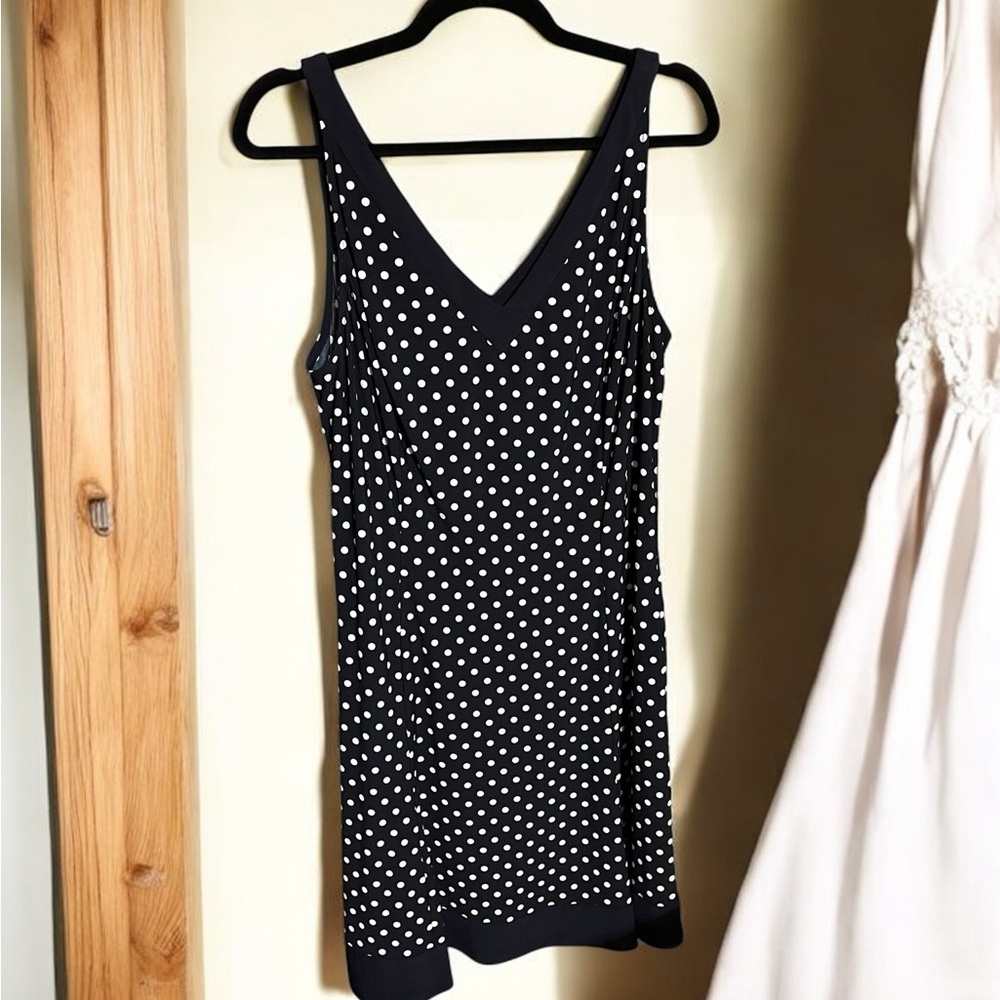 Chaps by by Ralph Lauren Deep Navy Blue Polka Dot Dress